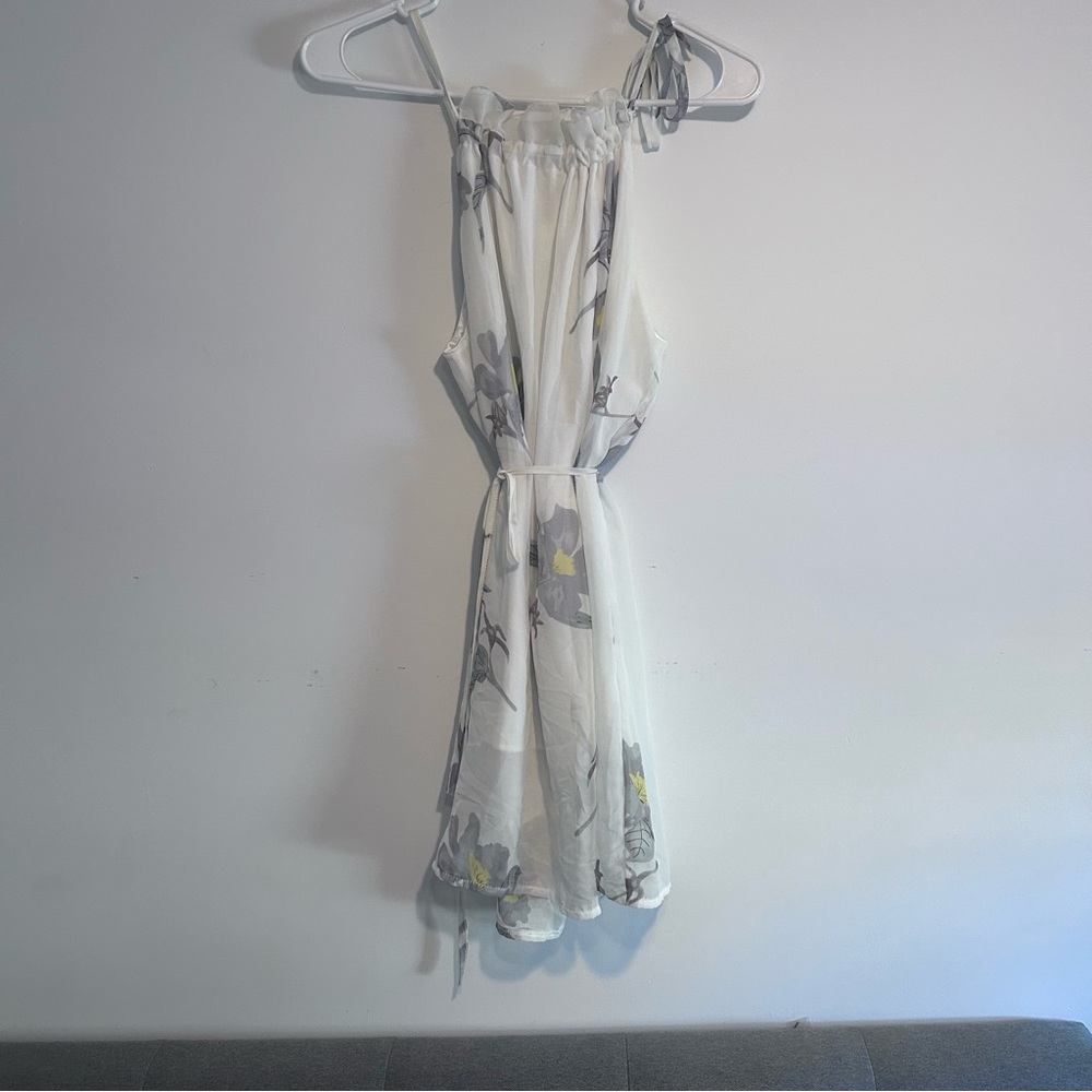 White Floral Ruffled Neckline Sundress